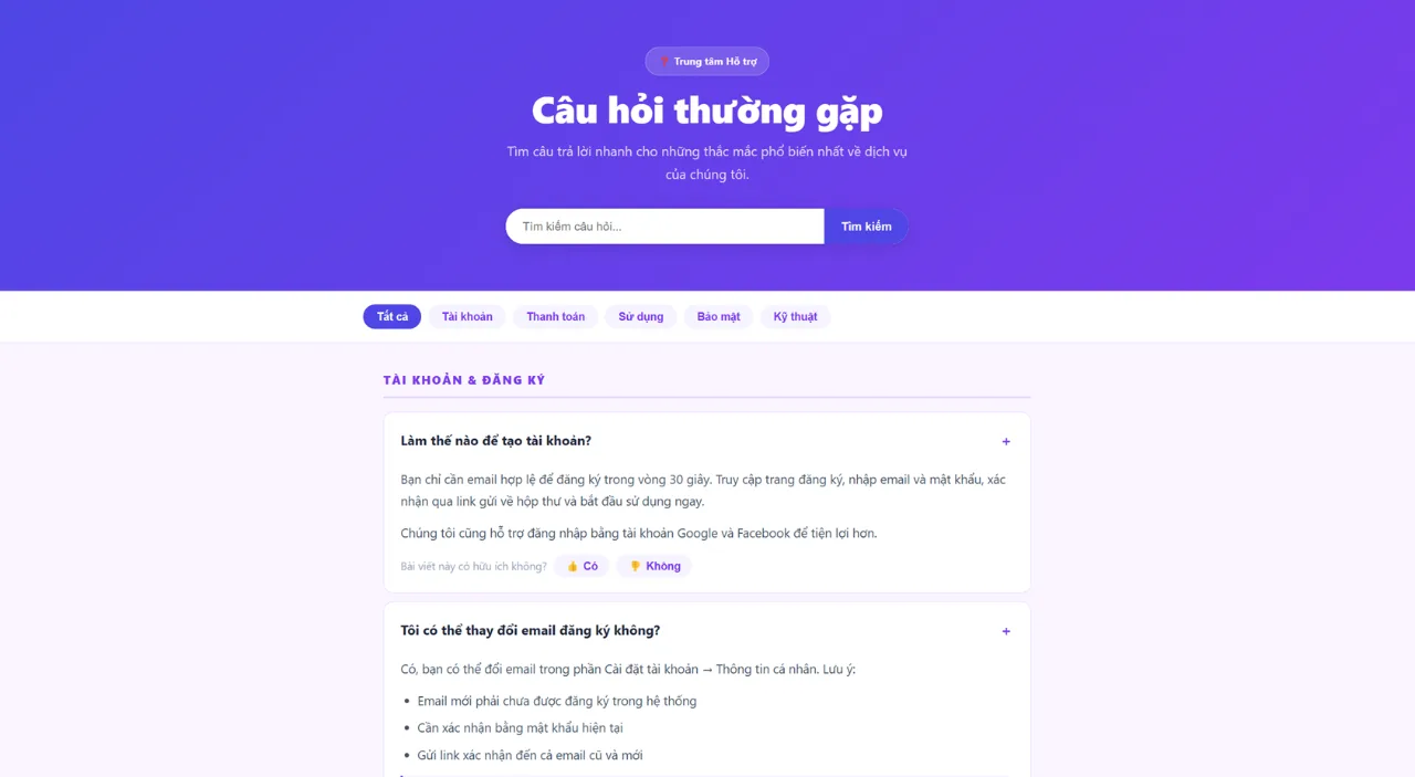 Trang FAQ / Hỏi Đáp