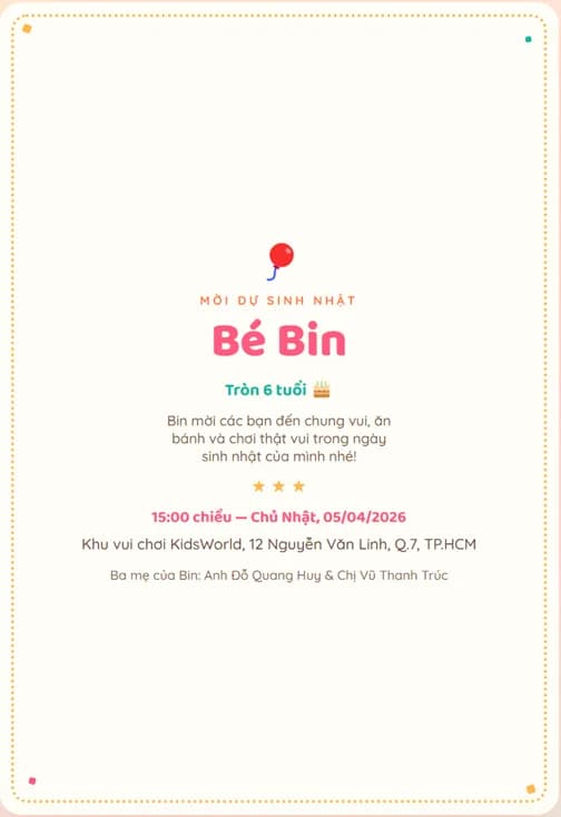 Thiệp Mời Sinh Nhật Trẻ Em