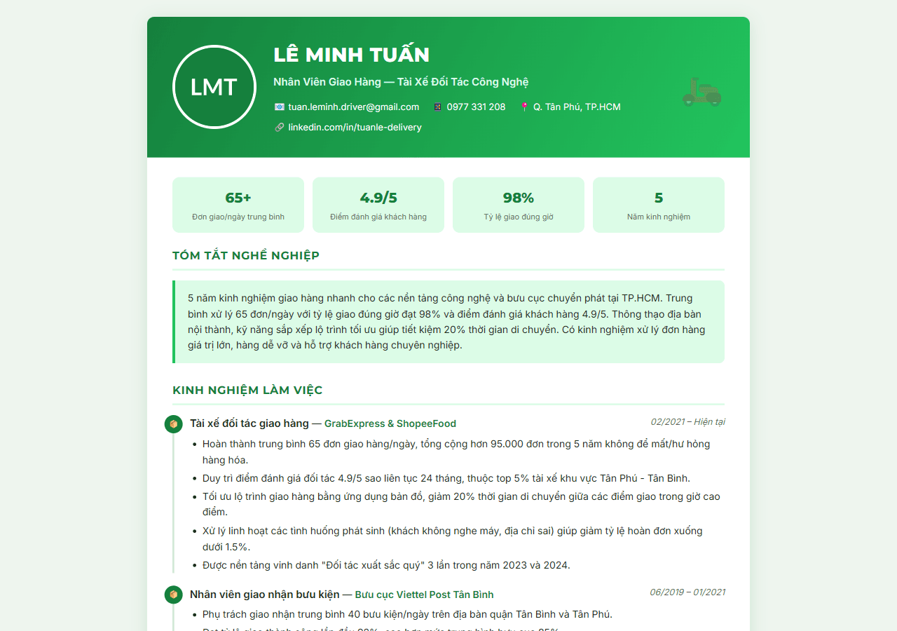 CV Nhân Viên Giao Hàng