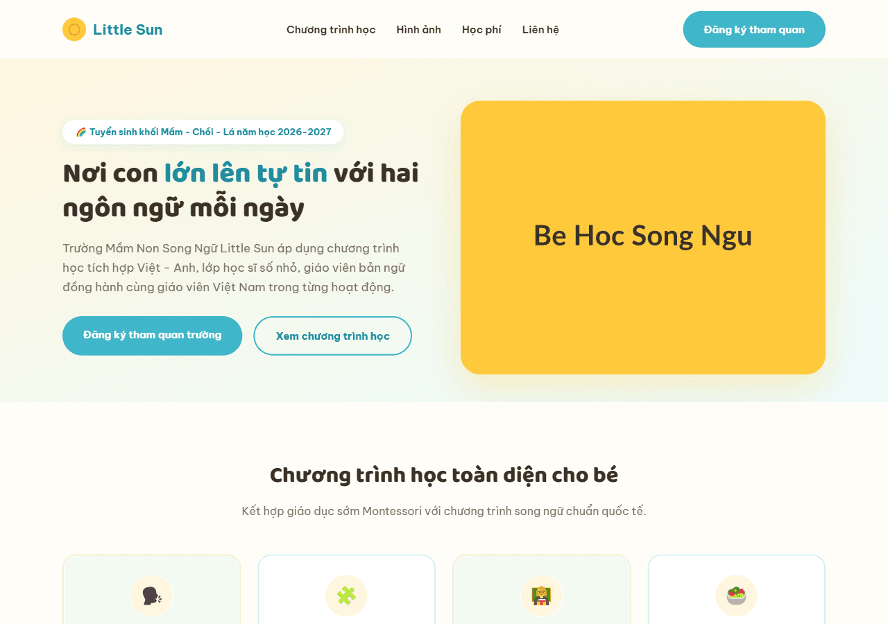Landing Page Trường Mầm Non Song Ngữ